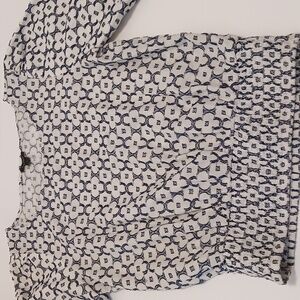Ann Taylor Navy and White Geometric Blouse
